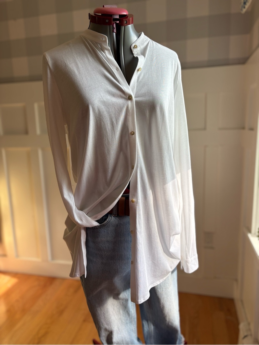 Eileen Fisher Organic Cotton White Button-Front Tunic Shirt Small - Picture 7 of 8